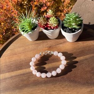 Rose Quartz Bead and Silver Tone Tarnish Resistant Wire Wrapped Bracelet